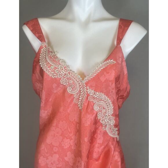 VTG Gold Label VICTORIA'S SECRET Satin Floral Nightie Ruched Medium Salmon Pink - Picture 2 of 11